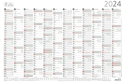 ZETTLER Plakatkalender 12 Monate 2024, im Format 42 x 29,7 cm, Monatskalender mit Arbeitstagen, Jahresplaner für Familien oder Büro