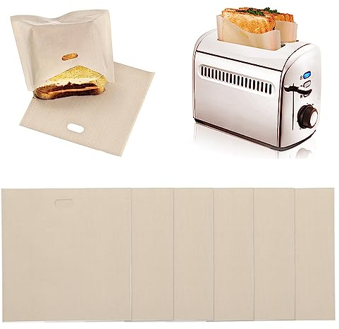 HAOMEEDUO 6 Pcs Bolsa Sandwich Tostadora 16*16.5cm Bolsa Sandwich Reutilizable Bolsas Tostadora Sin Gluten Bolsas Tostar Pan Celiacos Bolsa para Tostadora para Tostar Sandwich Pizza, Facil de Limpiar