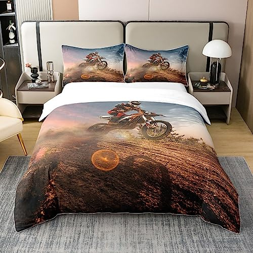 Juego de funda de edredón 100% algodón para niños, juego de ropa de cama de deportes extremos, juego de ropa de cama decorativo para habitación de carreras de motocross, para sala de estar, motocicle