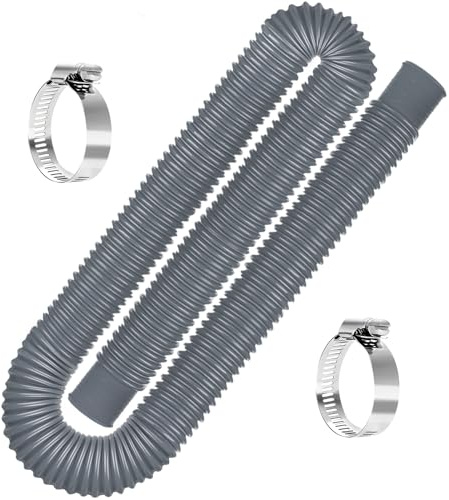 Tubi di ricambio per piscine fuori terra da 3,8 cm, lunghezza 150 cm, 1 tubo per pompa per piscina con 2 morsetti in metallo (grigio)
