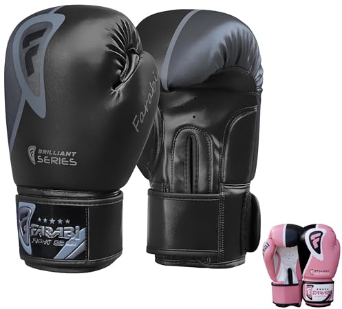 Farabi Sports Guantoni da Boxe 10-16 oz per Allenamento, Sparring, Kickboxing, MMA, Muay Thai - Guanti da Combattimento per Uomini e Donne (16-oz, Black)