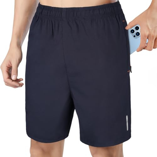 AUYAO Pantalones Cortos Hombre Deporte, Pantalón Corto de Running Secado Rápido, Deporte Short Deportivo Hombre Transpirables para Tenis Fitness Atletismo Entrenamiento, Azul Marino(M)