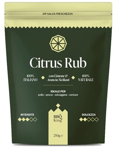 BBQ KING - Citrus Rub Confezione da 250 Gr, Dry Rub Bbq per Manzo Ideale per Barbecue e Grill, Set Spezie Cucina 100% Made in Italy, Miscela di Spezie per Carni (Pollo/Manzo) e Verdure