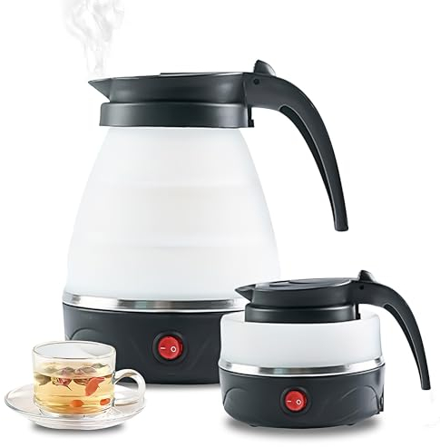 Camping Tragbarer Wasserkocher, Elektrischer Faltbar Wasserkocher, 600ml Elektrischer Silikon Wasserkocher, Automatische Abschaltung, 220V Mini Reisewasserkocher, für Outdoor Wanderungen Camping