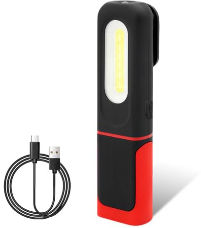 Arbeitsleuchte LED Akku Werkstattlampe, LED Arbeitsleuchte mit Taschenlampe, LED Werkstattlampe mit Magnet und Haken, LED Akku Strahler, COB Arbeitslampe für Auto Reparatur Camping Notfall