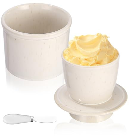 Goxiry Beurrier à Eau Beurrier Ceramique avec Couvercle Baratte a Beurre Frais avec Couteau à Beurre pour Conserver le Beurre Frais et Prêt à Être Consommé