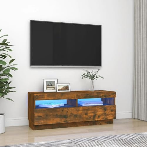 Woonisher Meuble TV avec lumières LED chêne fumé 100x35x40 cm Ensemble Meuble TV et Table Basse