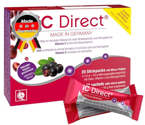 T&D iC Direct Iron, no Water 20 stickpack, Easy to use, Elderberry Flavour with Micro-pellets - no Metal Taste