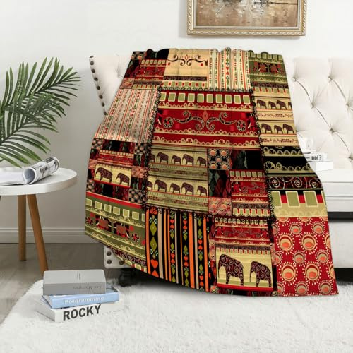 MAAPCHP Grande Couverture Polaire en Flanelle Ultra Douce et Chaude Motif Patchwork Africain imprimé Grunge sur Fond pour Chambre à Coucher,lit Simple,canapé,150 x 200 cm