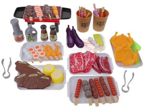 JUMPLAWN Grillspielzeug für Kinder Interaktives Kochspielset 55 Stück BBQ Grill Zubehör Sicheres Rollenspiel Spielzeug für Grillgerichte Simulierte Küche für Drinnen und Draußen
