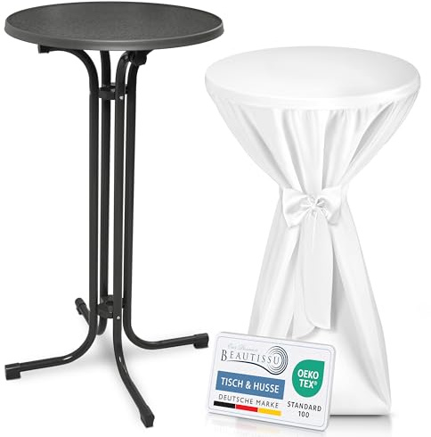 Beautissu Grauer Stehtisch klappbar mit Premium Stehtischhusse Outdoor