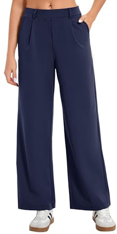 Oyamiki Wide Leg Trousers for Women UK Business Stretch Soft High Waisted Casual Palazzo Pants Office Work Dress Trousers with Pockets