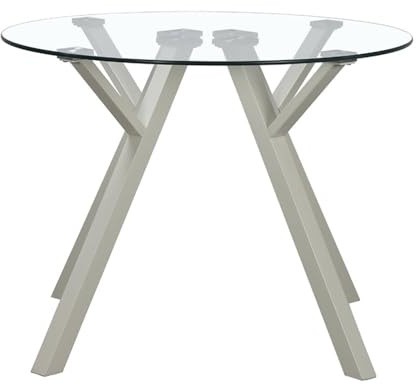 Mesa redonda de cristal templado y metal beige de 120 cm de diámetro