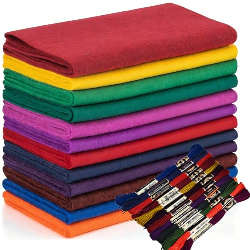 Wonninek 12 rotoli di morbido tessuto in feltro per cucito, 20,5 x 90 cm, serie scura, colori assortiti, spessore 1,4 mm, per fai da te, artigianato, cucito, patchwork