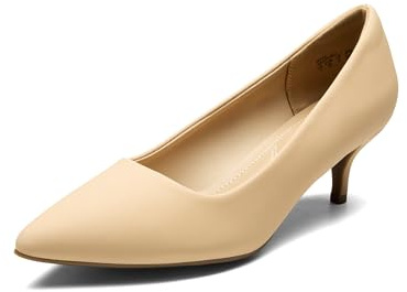 DREAM PAIRS Zapatos de Tacón Bajo Clásicos Mujer Zapatillas con Tacón Fina Zapatos de Salón PU con Plantilla Acholchada,Size 37,Desnudo/Nubuck,Moda