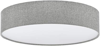 EGLO Deckenlampe Pasteri, 3 flammige Textil Deckenleuchte, Material: Stahl, Stoff, Farbe: Leinen grau, weiß, Ø: 57 cm