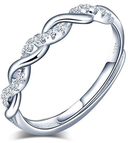 Yumilok Damen-Ring Knoten Infinity Unendlichkeit Einstellbar Zirkonia Jahrestag Ring Partnerringe Fingerring Vertrauensring 925 Sterling Silber für Frauen