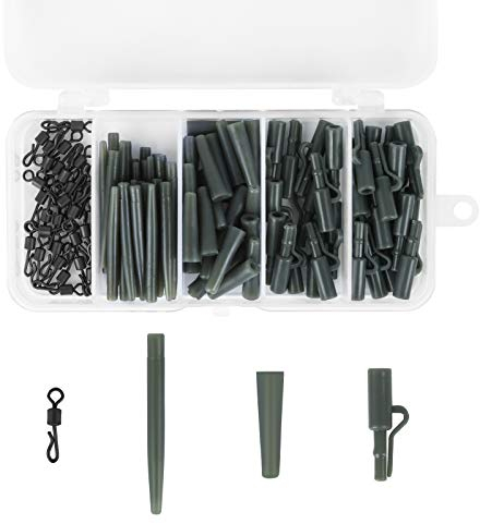 Jubaopen 120 Stück Karpfen Zubehör Karpfen Angeln Karpfen Fischereigerät Angelzubehör Set Karpfenangeln Tackle Box Schnellwechselwirbel Sicherheits Blei Clips zum Karpfenangeln