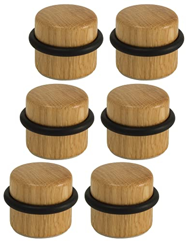 Kukicu Door Stops - Wooden Adhesive Door Stop for Floors - Self-Adhesive for Wood Floors - Discreet and Elegant - Pack of 6 (Oak) (6)