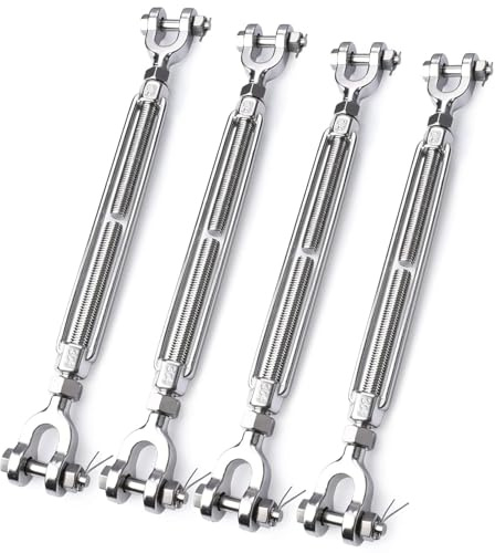 hannger 4 Pack Turnbuckle 1/4 M6 304 Stainless Steel Turnbuckle, 1600 lbs Working Load Limit, Jaw and Jaw Turnbuckles for Cables Wire Tensioner, Turnbuckle for Shade Sail, Clothesline, Lights String