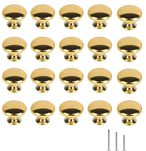 ShipeeKin 20x Oro Cromato Lucido Armadio Hardware Rotondo Pomelli per Porte da 30 mm, Maniglia per Mobili con Viti per Ante, Armadi, Cassetti e Armadi Accessori Mobili Ect