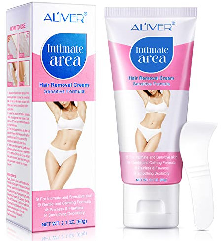 Intimate/Private Hair Removal Cream for Unwanted Hair in Underarms, Private Parts, Pubic & Bikini Area, Painless Flawless Depilatory Cream for Men Women, Sensitive Formula for All Skin Types, 2.1 Oz