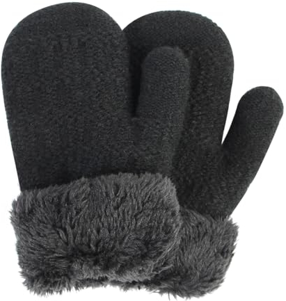 Kind Handschuhe Verdickte Fleece Kinder Skischuhe Für 1-12 Jahre Jungen Mädchen Outdoor Sport Im Freien Finger Fäustlinge Winter Warm Warmes Plüsch Handschuhe-Schwarz