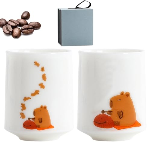 Shurzzesj Tazas de té de cerámica sin asa, tazas de té en estilo de transición, juego de tazas de té aptas para microondas, reduce derrames para padres y colegas