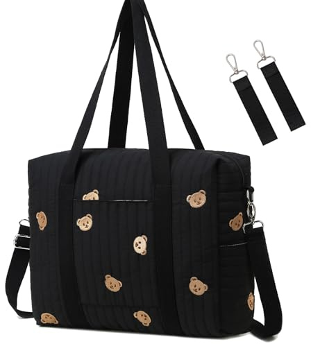 LORADI Sac à langer convertible de taille moyenne avec poches isothermes et crochets pour poussette, noir, noir, Medium, Sac à langer