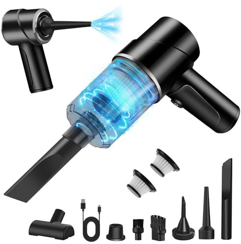 Handstaubsauger Kabellos Mini-Autostaubsauger, USB aufladbar Tragbar Leicht Handstaubsauger 4 in 1 12000Pa Nass & Trocken Autostaubsauger mit 2 Pack HEPA-Filterung für den Auto, Haus, Küche Schwarz
