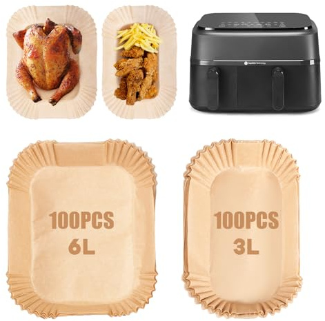 200 stycken Airfryer bakpapper för Philips Airfryer Dual Basket 3000/5000 serie 6 L/3 L, rektangulärt bakpapper för varmluftsfritös Philips NA350/NA550, non-stick BPA-fri luftfritös tillbehör