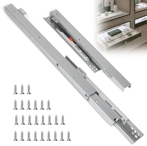 EFUTURETIME Glissiere pour Tiroir 40 cm Rail Tiroir Coulissant à Extension Totale 68 cm, Coulisse Tiroir avec Amortisseur Montage au Sol avec 26 Vis, 1 Paire