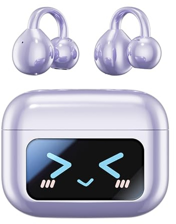 vashoy Bluetooth-hörlurar med öronclip, Bluetooth 5.4-sporthörlurar, Öppen Ear översättningshörlurar, IPX5 vattentät, digital display LED, öppen typ, lämplig för sport/fitness/löpning (lila)