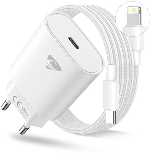 Chargeur USB C, Prise USB C Charge Rapide 20W Bloc Chargeur pour iPhone 13 14 11 12 Pro Max Plus Mini X XS 8 7 6 SE iPad, Type C Secteur Adaptateur Mural Alimentation et 2M Câble USBC vers Lightning
