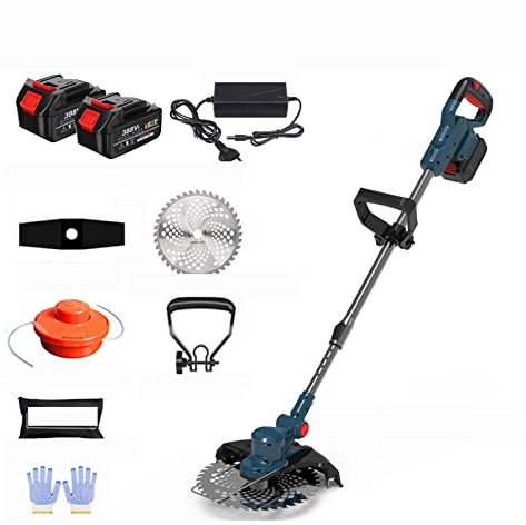Cortasetos, Cortacésped eléctrico sin escobillas, cortadora de césped, cortadora de césped inalámbrica con 2 baterías de litio, carrete de línea manual ajustable(With 2 battery set)