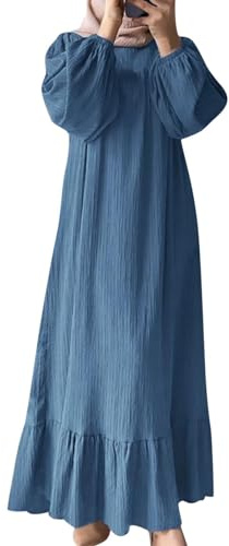 Robe de prière pour femme Abaya à manches longues - Robe musulmane - Vêtement de prière - Pantalon caftan décontracté pour femme, bleu, 5XL