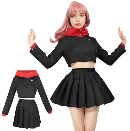 Yunlaishaocer Yuji Itadori Disfraz de cosplay, JJK Anime Cosplay, uniforme escolar Yuji Itadori con capucha, uniforme escolar para mujer, anime corto para Halloween, carnaval, fiesta, negro, L