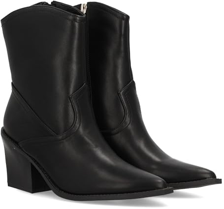 shoes&blues.es 97649 Bota Estilo Cowboy para Mujer con Diseno Minimalista. Punta Fina y Tacon Ancho Comodo Uso Diario. Cierre de Cremallera. Ideal Otono Invierno. Negro Talla 39