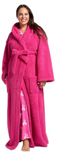 OHS Dressing Gowns Womens, Gifts for Women Super Soft Warm Teddy Fleece Hooded Bathrobe Full Length Dressing Gown with Pockets Comfy Long Sleepwear & Loungewear, Hot Pink - One Size