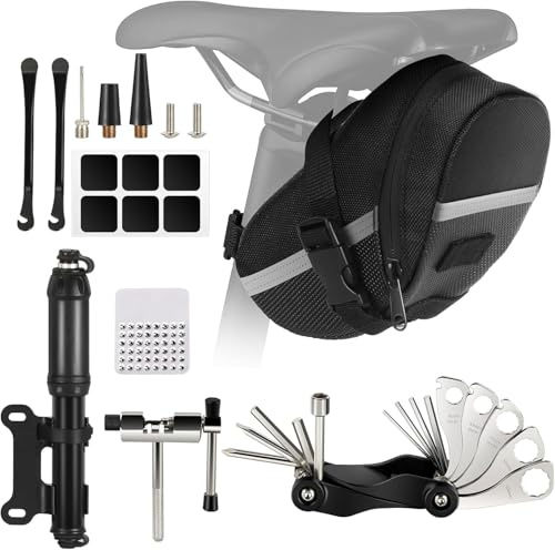 MIAOKE 14 en 1 Kit Reparation Velo, Accessoires pour Vélo avec Mini-Pompe | MIAOKE Kitde Réparation Portable, Accessoires pour Rustine Et Coupe-Chaîne, Kit de Réparation pour Vélos de Route et VTT