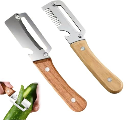 FUHAMJ 2 Pezzi Pelapatate Professionale Multifunzione 2 In 1 Con Apribottiglie Lame In Acciaio Inox Impugnatura Ergonomica In Legno Sbucciatore Per Frutta E Verdura Utensili Cucina