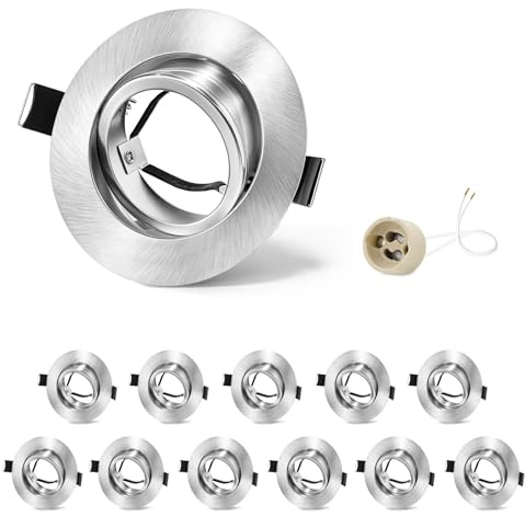 GeyouLux 12x Focos Empotrables GU10 Marco Níquel, Orientable 45°, Marco Metálico Ø84mm Plano, Corte 68-75mm, Casquillo Cerámico GU10 230V, Spot Redondo Sin Bombilla