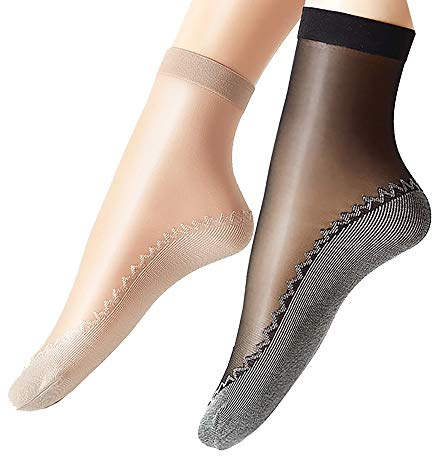 Ueither Femmes 6 Paires de Semelles Transparentes, Soyeuses et Antidérapantes en Coton Collants Chaussettes Bas à Talons Hauts à Pointe Renforcée (4 Paires Beige 2 Paires Noir)