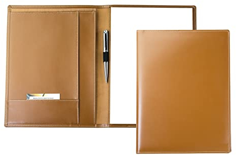 DELMON VARONE - Personalisierbare Schreibmappe DIN A4 aus Cambridge Top Grain Leder braun, Organizer Konferenzmappe mit Notizblock, Stiftschlaufe & Einsteckfächer, Echtleder Business Dokumentenmappe