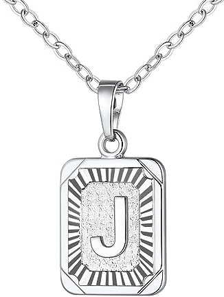 U7 A-Z 26 Letters Pendant Men Womens Fashion Jewelry Platinum Plated Square Pendants Capital Initial J Necklace