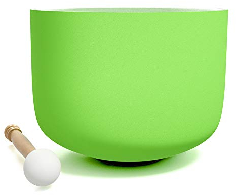 KELIODY Kristall Klangschale, 440 Hz F-Ton Grün Herz-Chakra 8 Zoll 20 cm, Crystal Singing Bowl mit O-Ring und Schlägel, Entspannung, Meditation, Yoga, Geschenk