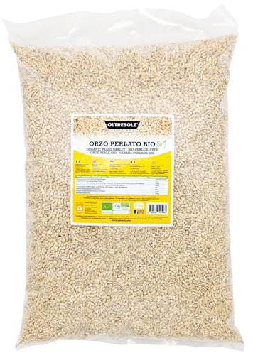 Oltresole, Cebada perlada italiana ecológica 5 kg, Grano ecológico rico en fibra, Ideal para sopas, ensaladas y potajes, Producido por la agricultura italiana, Formato práctico
