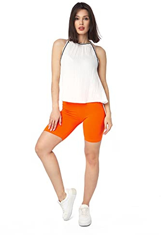 SOFTSAIL Leggings Mujeres Mallas Pantalones Cortos De Ciclista Pantalones De Yoga De Gimnasio Elásticos Transpirables Control De Barriga Cintura Alta Algodón para Damas Que Adelgazan Naranja 38
