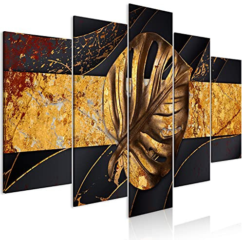 murando Acoustic Canvas Wall Art leaves 100x50 cm / 39 x 20 picture with acoustic foam sound absorption print image Artwork 5 pcs room acoustics soundproofing Absorption Monstera b-C-0891-b-m
