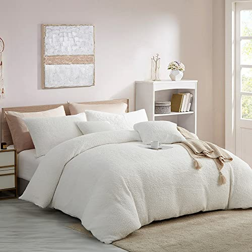 Lanqinglv Warme Winter Bettwäsche 135x200cm 4 Teilig Weiß Flauschig Teddy Fleece Cashmere Touch Flanell Wendebettwäsche Plüsch Sherpa Deckenbezug 2 Bettbezug mit Reißverschluss und 2 Kissenbezug